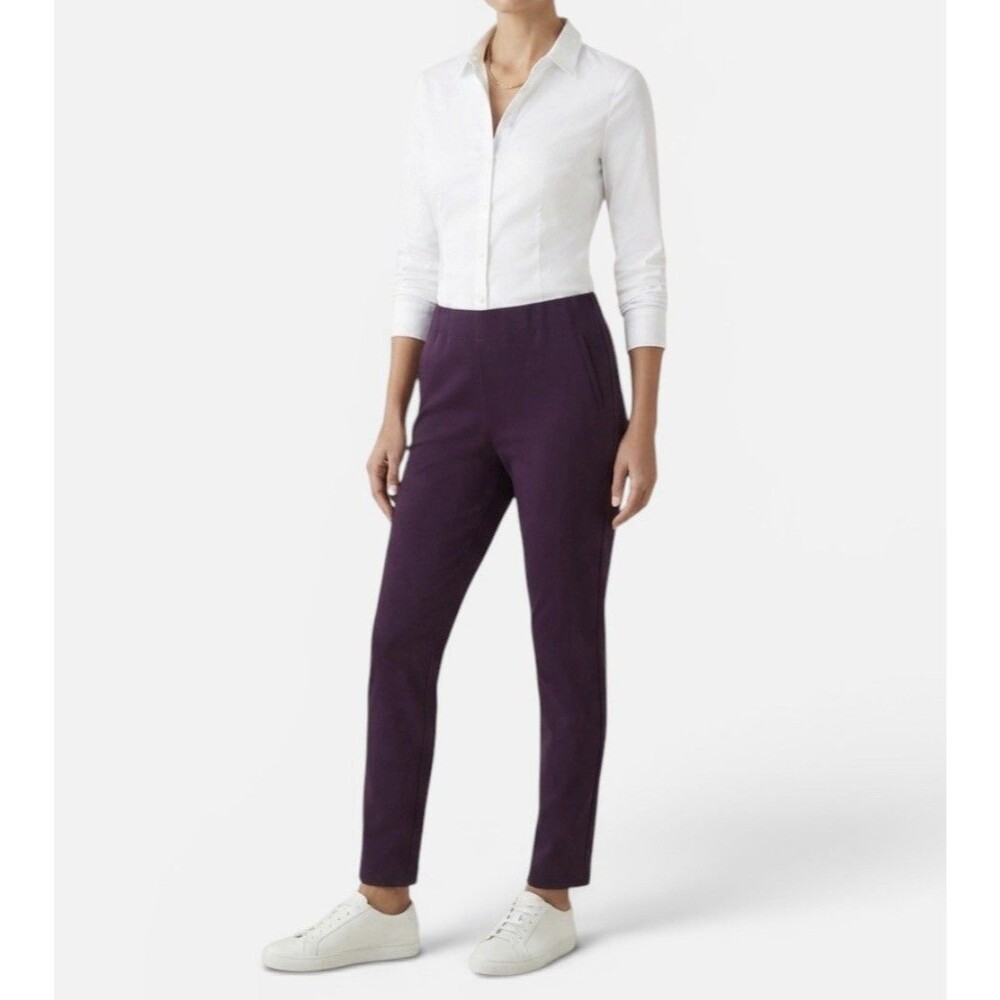 NWT J. Jill Dark Rum Raisin Purple Ponte Slim Leg Pull On Pants Size MP NEW $99